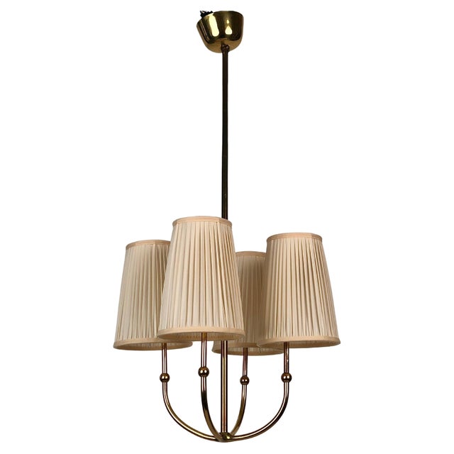 4-Arm Chandelier in Brass with Silk Shades, Austria, 1930s For Sale - Image 17 of 17