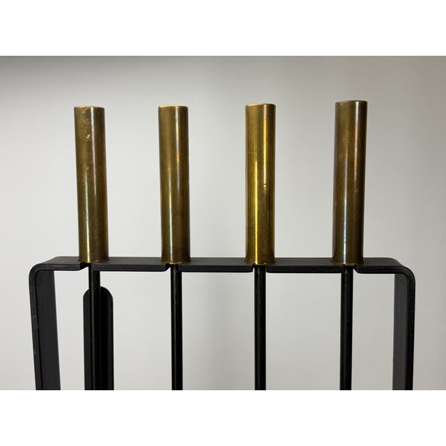 Brass Modernist Styled After Pilgrim Mfg. Brass and Wrought Iron Fireplace Tools For Sale - Image 8 of 8