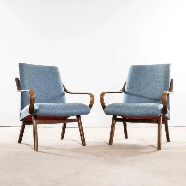 Grey Upholstered Marl Armchair by Jaroslav Šmídek, 1950s For Sale - Image 3 of 9