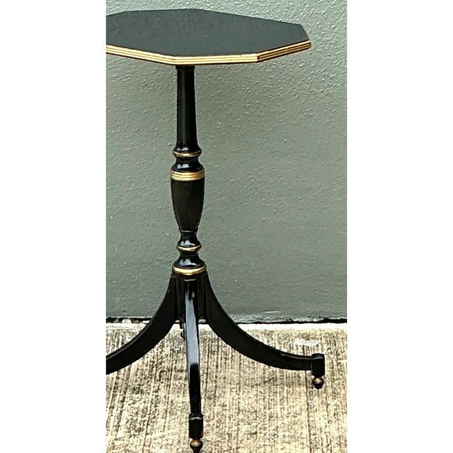 Vintage Black and Gold Trim Pedestal Table For Sale In West Palm - Image 6 of 12