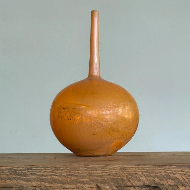 Modern Vintage Italian Modernist Hand-Blown Orange Peach Glass Vase, Signed For Sale - Image 3 of 12