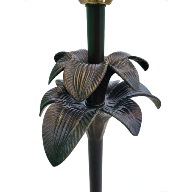 Stiffel Vintage Tall Bronze Palm Tree Stiffel Floor Lamp With Burgundy Faux Snake Lamp Shade For Sale - Image 4 of 9