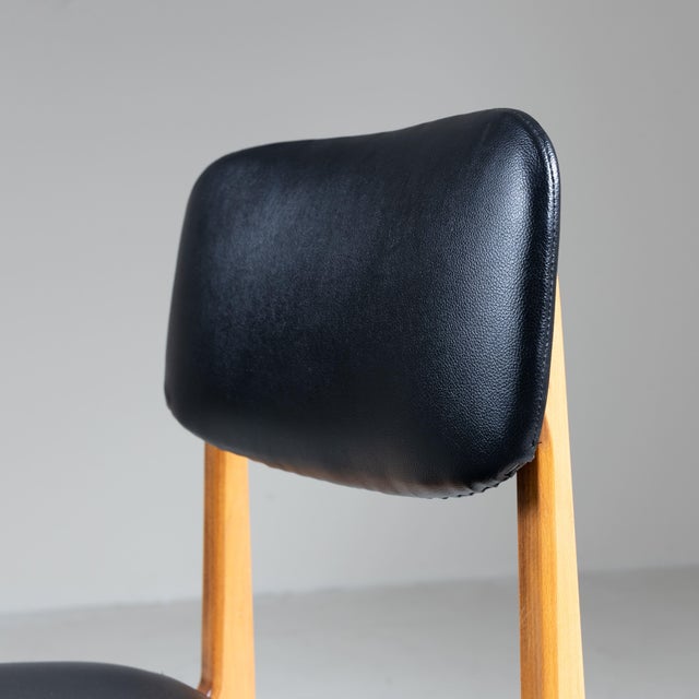 Chairs in Wood and Black Eco-Leather, 1960s, Set of 4, in Good conditions. Designed 1960 to 1969