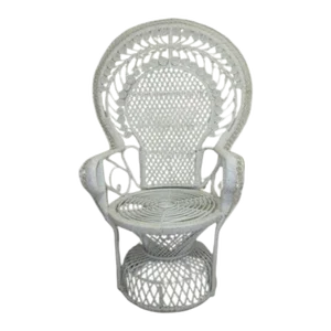 1990s Wicker Rattan Bamboo Emmanuel Peacock Chair in Coastal White