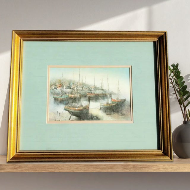 1977 Vintage Coastal Harbor Print -Original Alferio Maugeri For Sale In Los Angeles - Image 6 of 8