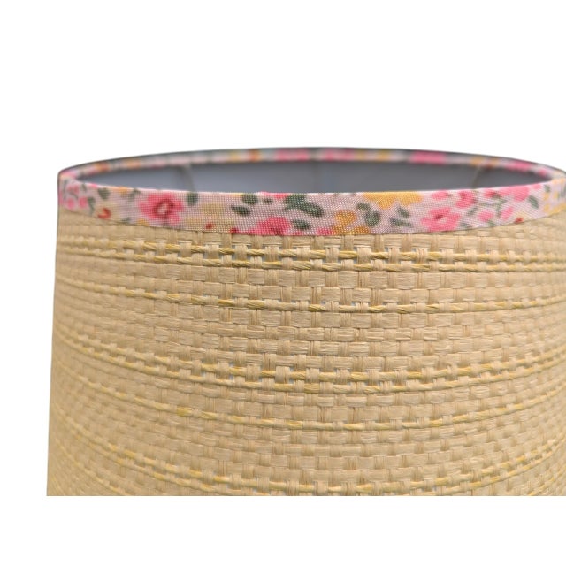 Shabby Chic Scalloped Raffia Ditzy Floral Trim Lamp Shades- A Pair For Sale - Image 3 of 9