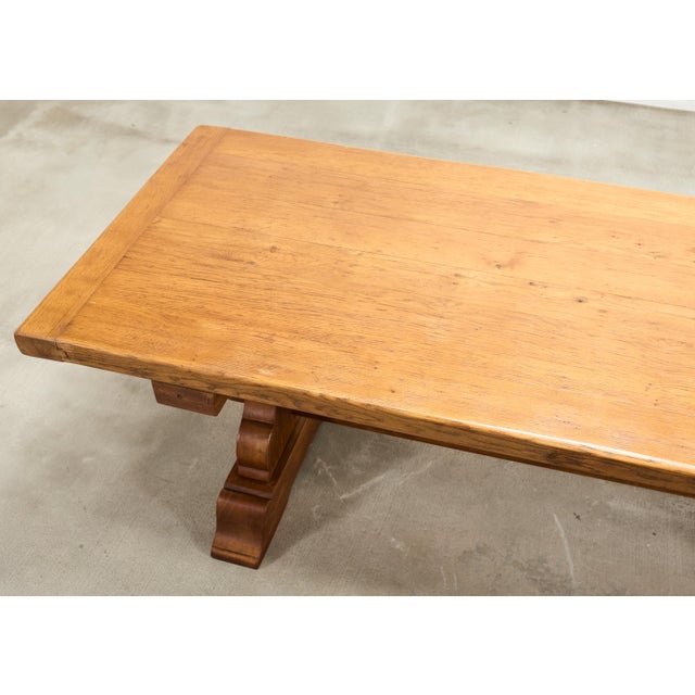Wood French Provincial Country Oak Trestle Farmhouse Dining Table 7Ft For Sale - Image 7 of 18