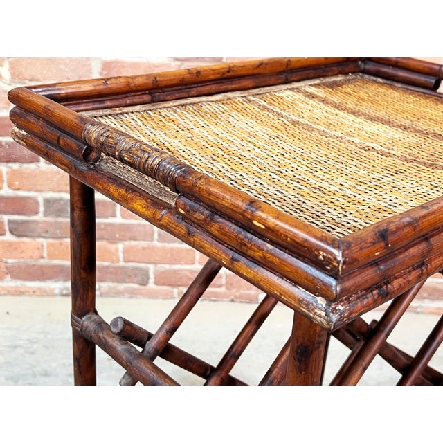 Brown Vintage Hollywood Regency / Chinoiserie Burnt Bamboo & Rattan Wine Rack For Sale - Image 8 of 11