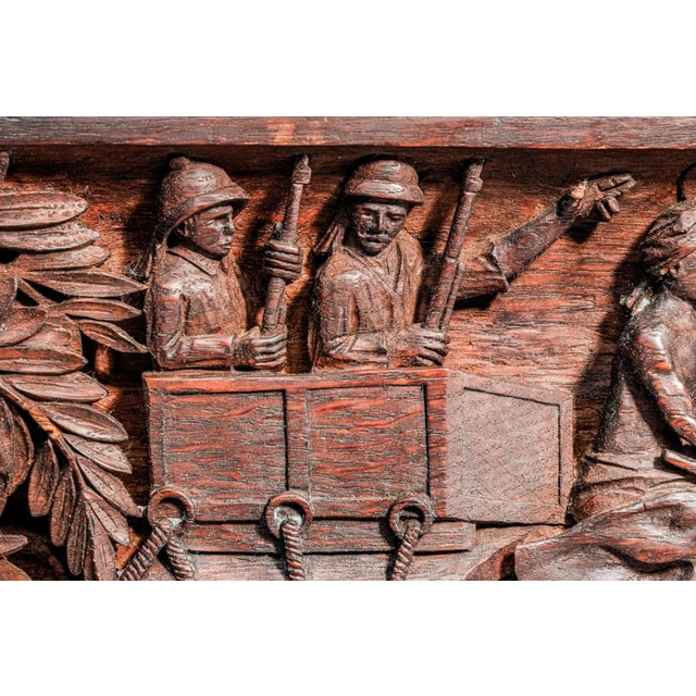 English Fascinated Large Antique Colonial India Hand Carved Wood Plaque Anglo-Indian Elephant Tiger Safari Wall Panel British Raj Art Home Decor For Sale - Image 3 of 16