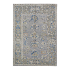 Turkish Oushak Rug Gray, Blue, Beige & Cream Handwoven Wool Rug 5'1" X 7'2"