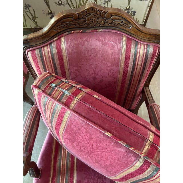 1980s 1980s Pair of Louis XV Bergére Upholstered Accent Chairs For Sale - Image 5 of 11