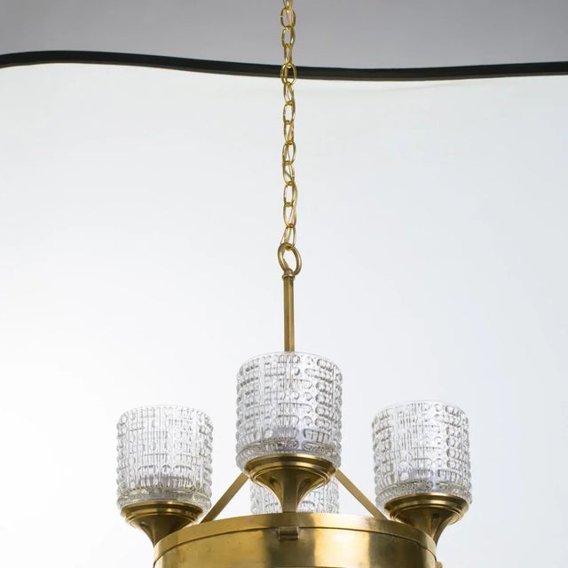 Pressed Glass and Brass German Chandelier For Sale - Image 10 of 11