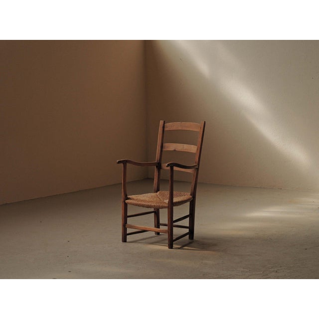 Rustic French Folk Armchair in Wood and Rush, Auvergne, 1900s For Sale - Image 3 of 17