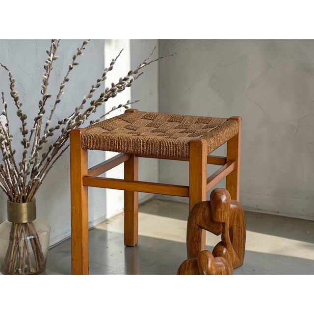 Mid-Century Modern Scandinavian Modern Stool with Woven Sisal Cord Seat, 1960s For Sale - Image 3 of 9