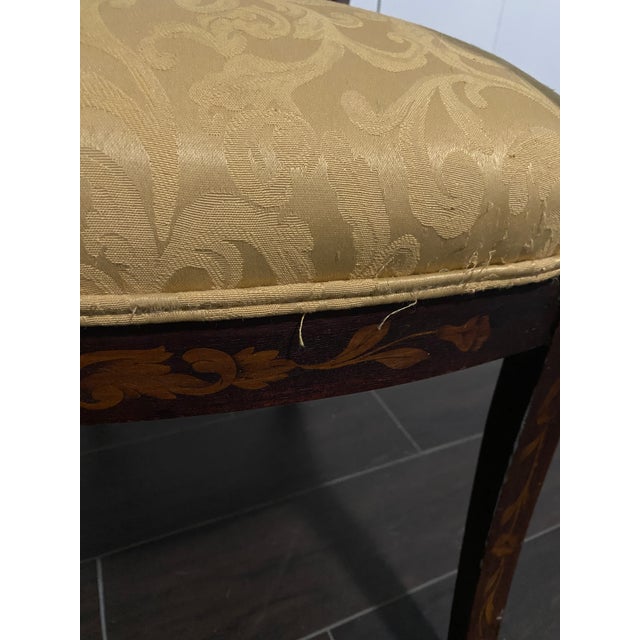 Pair 19th Century Dutch Marquetry Inlaid Mahogany Upholstered Armchairs For Sale - Image 9 of 12