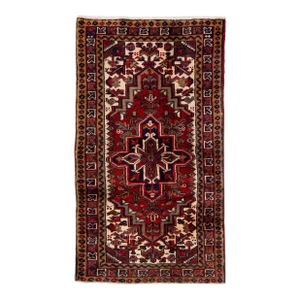 1960s Vintage Persian Heriz Red Handmade Medallion Wool Rug