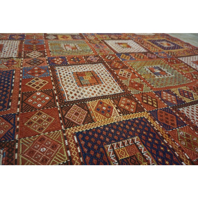 Incredible Square Pattern in a Red Background Color Antique Caucasian Verneh Flat-Weave Rug For Sale - Image 4 of 10