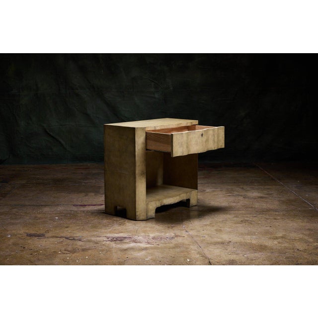 Contemporary Pair of Serpentine-Front Parchment Nightstands For Sale - Image 3 of 14