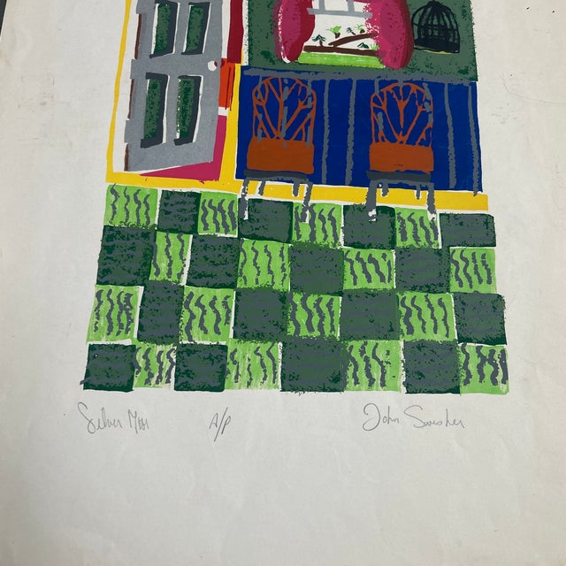 1970’s Original Folk Art Colorful House Interior Serigraph Print For Sale - Image 4 of 8
