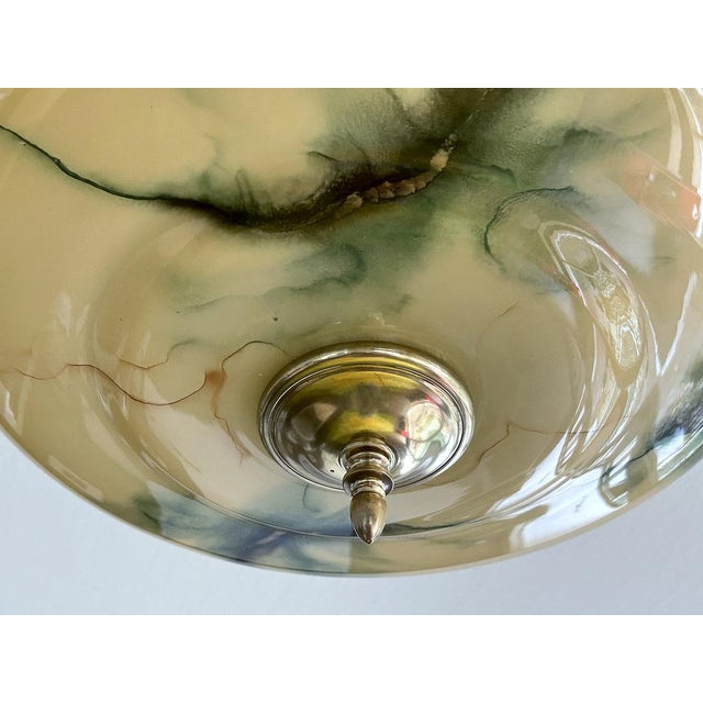 Art Deco Pendant Light in Amber Green Marble Glass, 1930s For Sale - Image 17 of 18