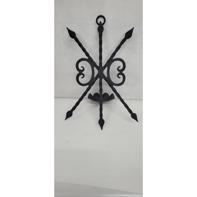 Metal Vintage 1970s Gothic Arrow Black Wrought Iron Wall Sconce Candlestick For Sale - Image 7 of 8