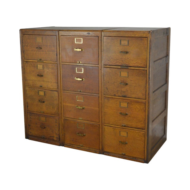 Library Bureau Solemakers Antique Oak 3 Section 12 Drawer File