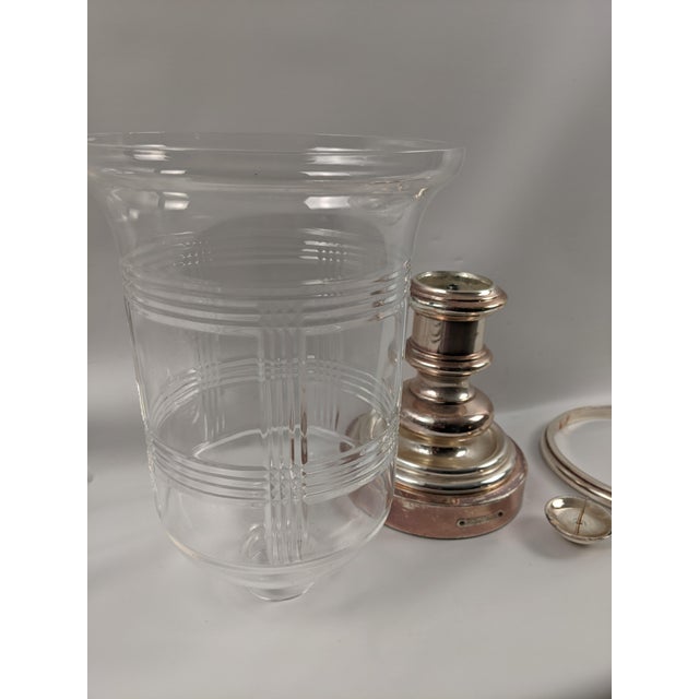 Late 20th Century Ralph Lauren Home Silver-Tone Metal & Cut-Pattern Glass Hurricane Candle Holder For Sale - Image 5 of 13