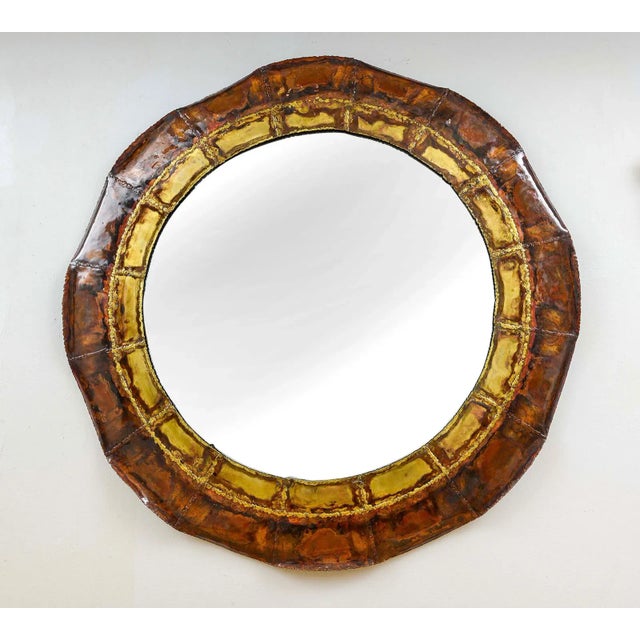 Brass Bespoke Italian Brass and Copper Enameled Mirror For Sale - Image 8 of 8