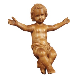 Handcrafted Carved Wood Sculpture of a Child, Italy, 20th Century For Sale