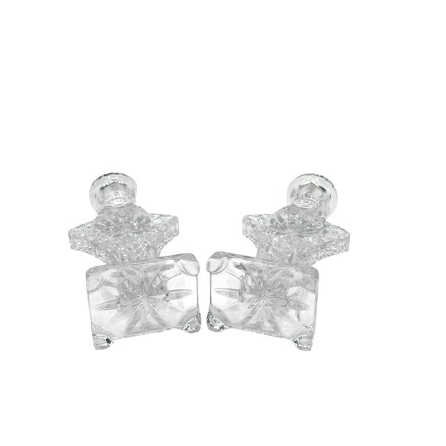 1960s Vintage Pressed Glass Starburst Pinwheel Pattern Candle Holders - A Pair For Sale - Image 5 of 8
