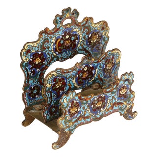 Letter Holder in Bronze with Cloisonné Enamels For Sale