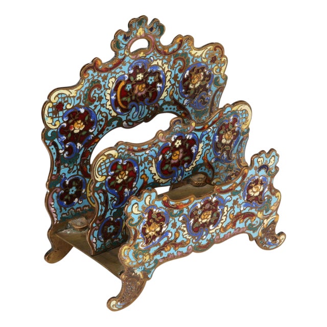Letter Holder in Bronze with Cloisonné Enamels For Sale