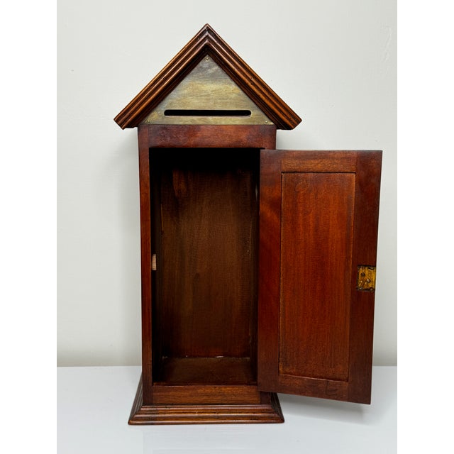 Mid-Century British Mahogany Indoor Post Mail Sentry Box Cabinet With Lock and Key For Sale - Image 16 of 18
