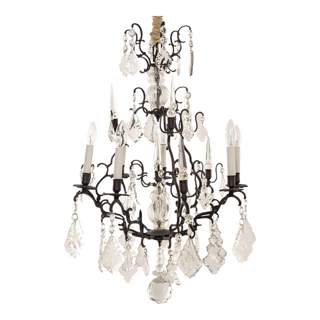 French Vintage Louis XV–Style Bronze and Crystal Chandelier For Sale