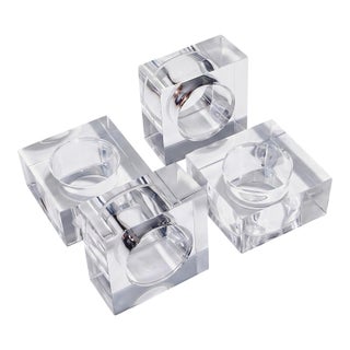1980s Postmodern Clear Crystal Cube Napkin Rings – Set of 4 For Sale