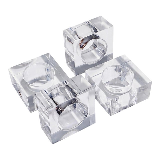 1980s Postmodern Clear Crystal Cube Napkin Rings – Set of 4 For Sale