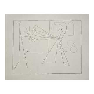 W 30 by H 23 Picasso Style Minimalist Pen Drawing / Natural Color Palette, Unframed For Sale