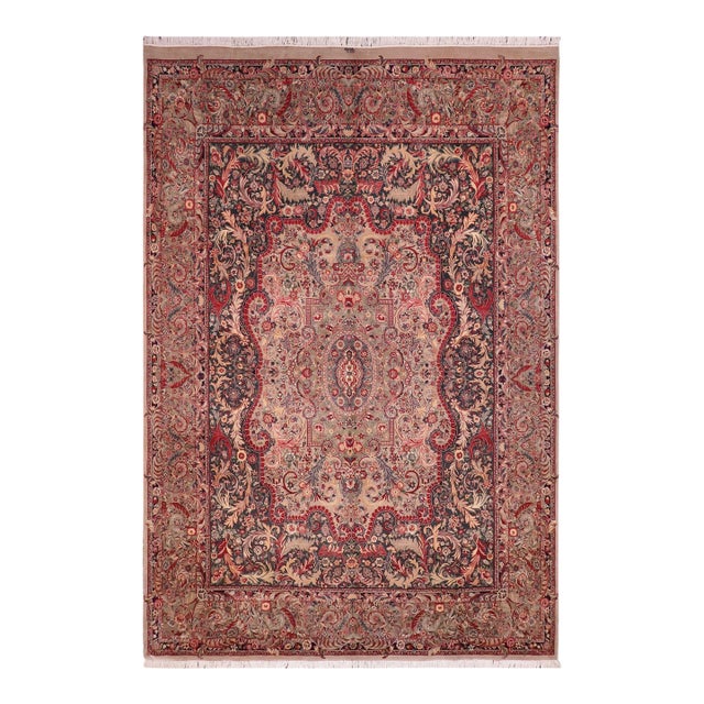 Art Nouveau Medallion 1990's Pak-Persian Green/Green Wool Rug - 9'0'' X 12'7'' For Sale