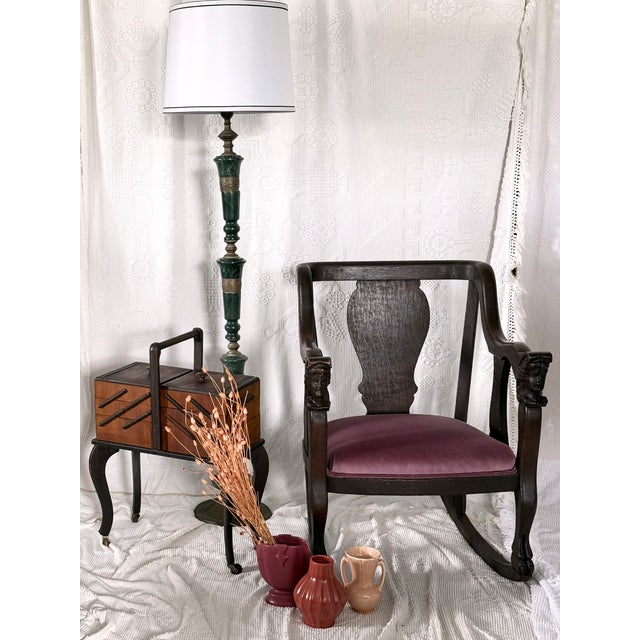 Wood Late 19th Century Gothic Carved Wood Rocking Chair With Women's Faces For Sale - Image 7 of 13