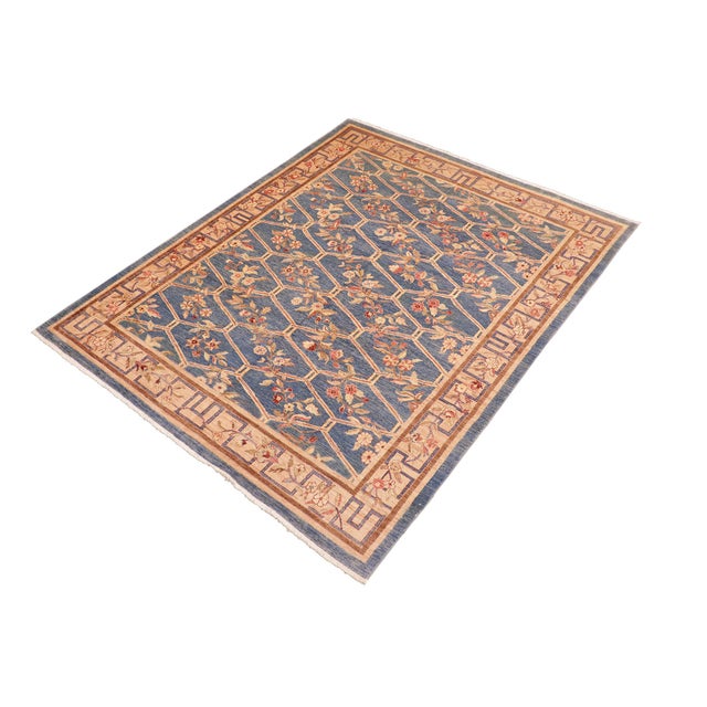 Boho Chic Boho Chic Ziegler Blue Tan Hand-Knotted Wool Rug - 8'0'' X 10'0'' For Sale - Image 3 of 8
