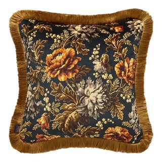 House of Hackney Opia Medium Fringed Velvet Cushion - Midnight For Sale