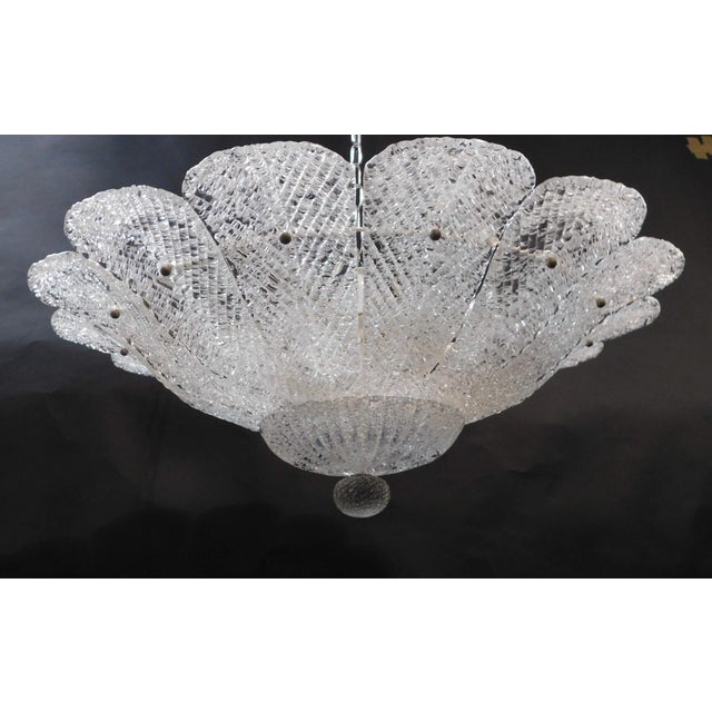 Vintage Italian Murano glass flush mount with clear graniglia glass leaves mounted on white metal frame / Made in Italy in...