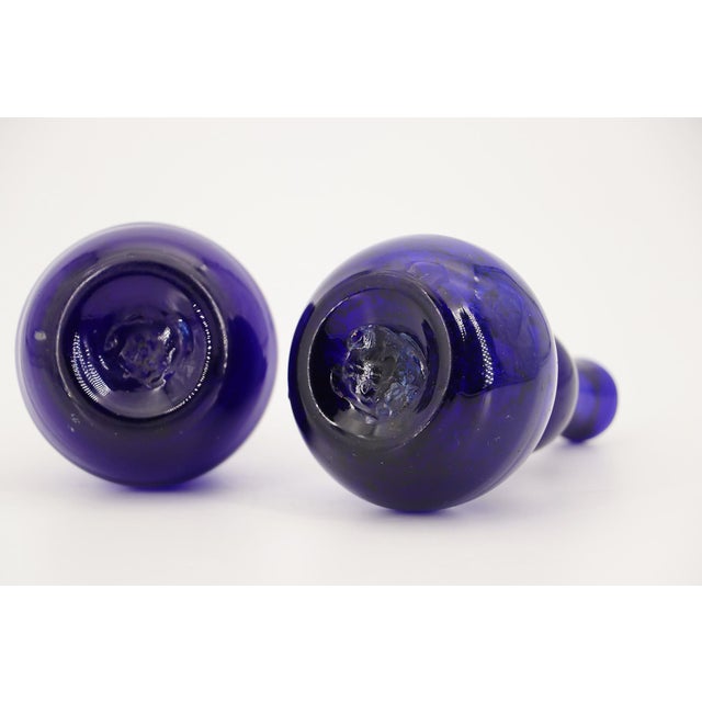 Pair of 19th Century Portuguese Blue Hand-Blown Glass Perfume Bottles For Sale - Image 15 of 16