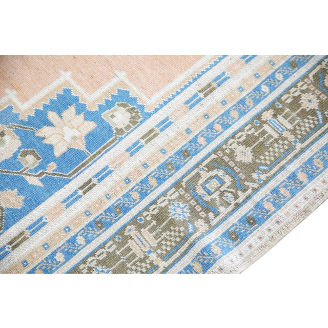 Textile Turkish Oushak Rug Blue & Peach Handwoven Wool Rug 5'8" X 8'10" For Sale - Image 7 of 9
