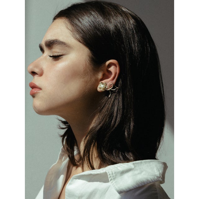 Contemporary Pearl Studded Earrings, a pair For Sale - Image 3 of 4