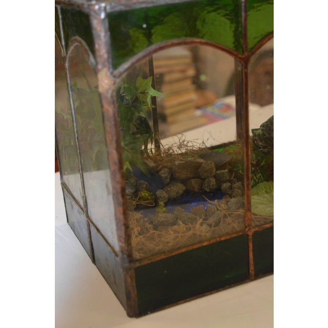 1970s Handcrafted Dome Top Stained Glass Terrarium Green & Copper W/ Single Door - Fairy Garden For Sale - Image 11 of 14