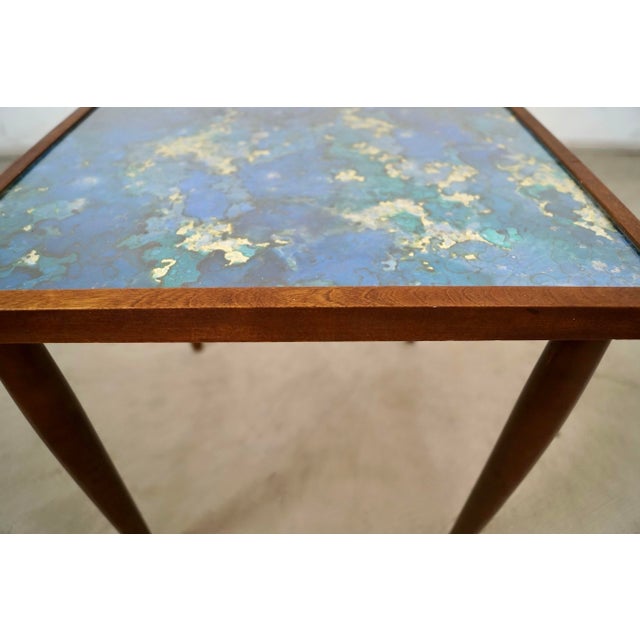 1960’s Mid-Century Modern Walnut & Foil Glass Side Table For Sale - Image 11 of 12