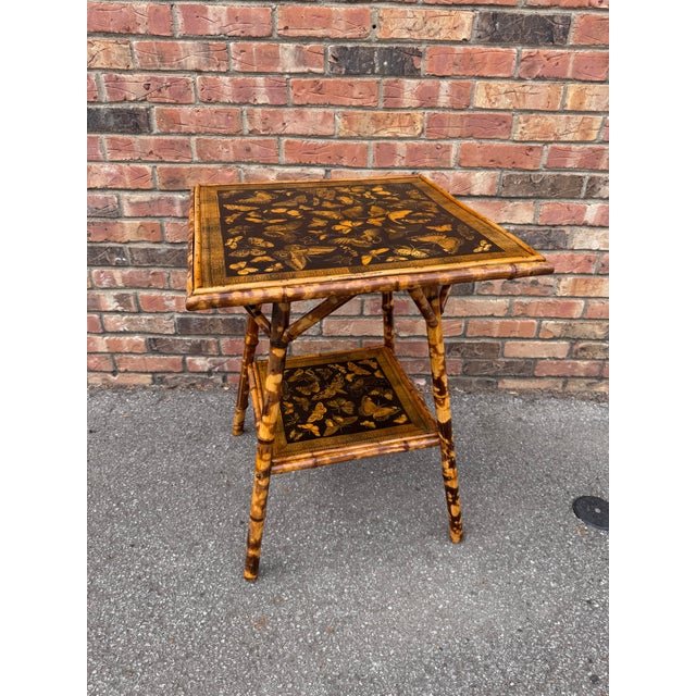 19th Century Decoupage Bamboo Side Table For Sale - Image 4 of 6