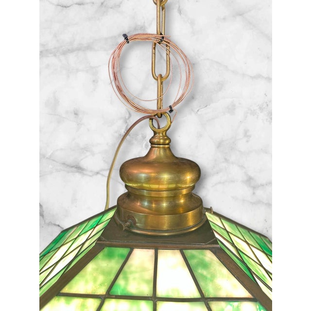 1930s Arts & Crafts Pendant Light With Green Glass For Sale - Image 10 of 14