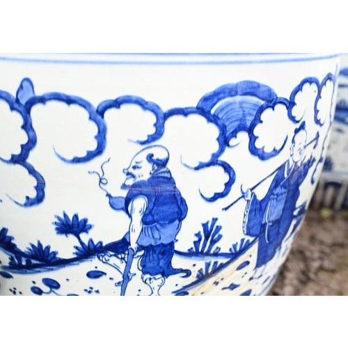 Ceramic Large Blue and White Porcelain Planters, Set of 2 For Sale - Image 7 of 13
